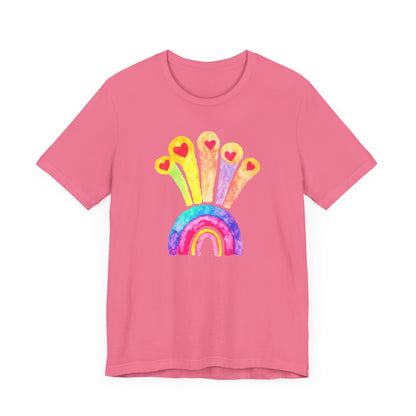 Kids Drawing Rainbow and Hearts  Unisex Jersey Short Sleeve Tee