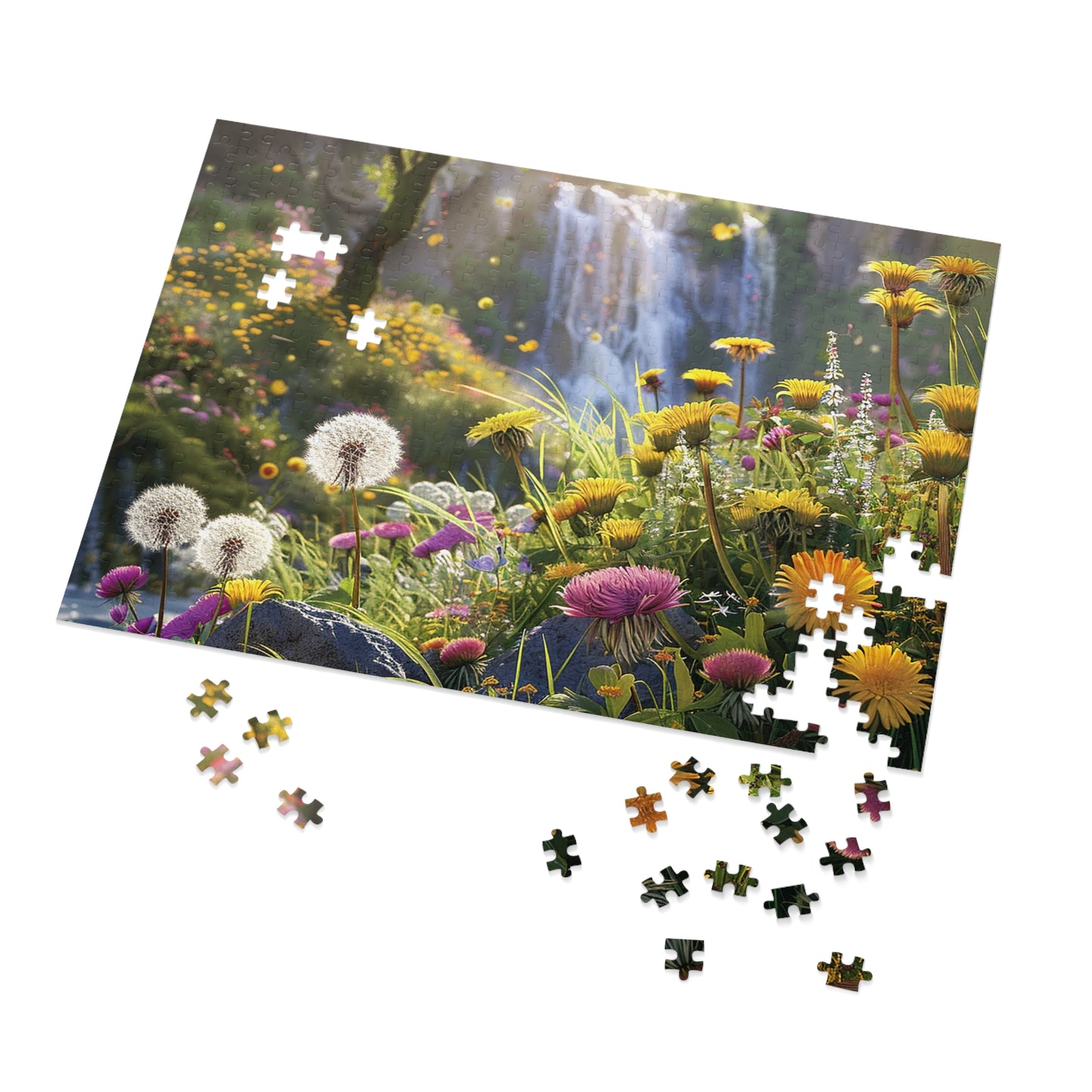 Dandelions by a Waterfall  Jigsaw Puzzle (30, 110, 252, 500,1000-Piece)