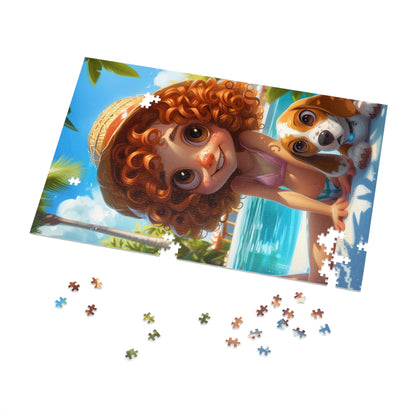 Redheaded Girl with her Puppy Jigsaw Puzzle (30, 110, 252, 500,1000-Piece)