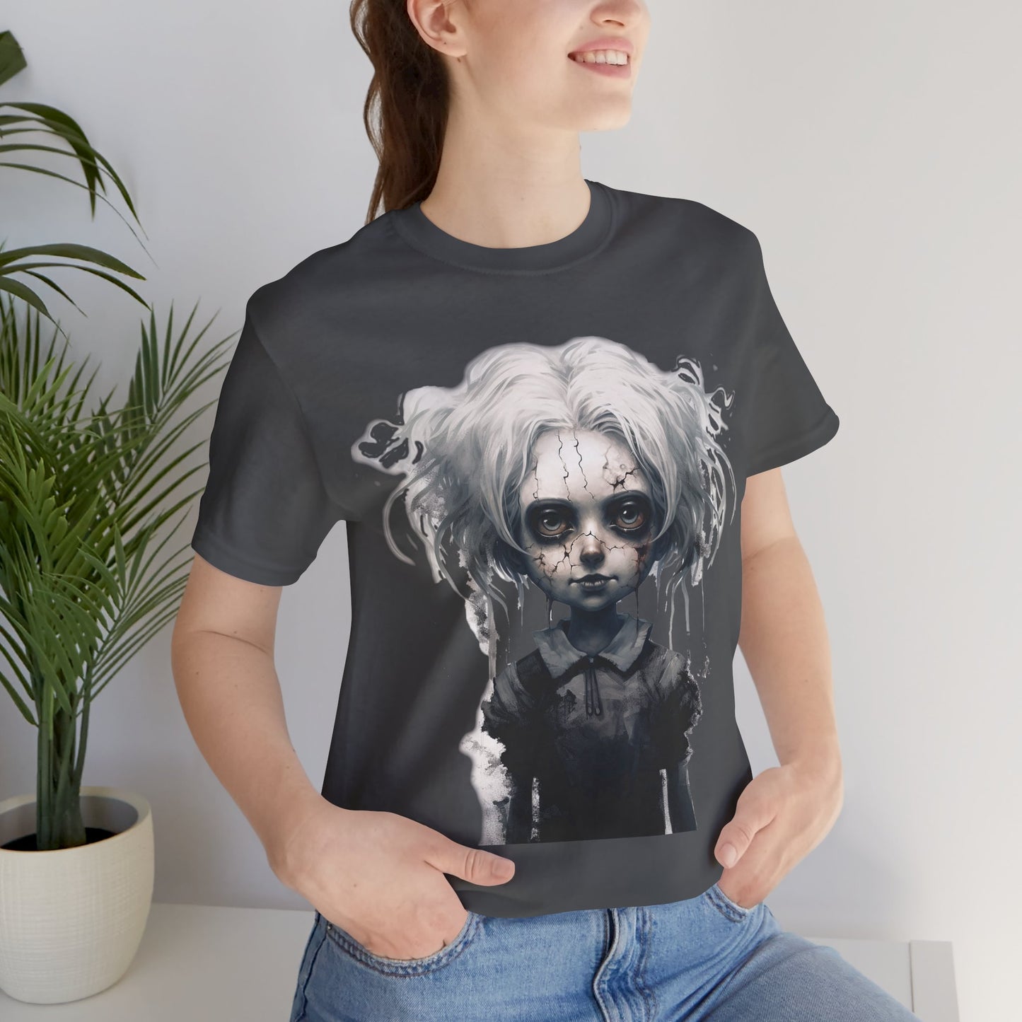 Creepy Doll Halloween Unisex Jersey Short Sleeve Tee