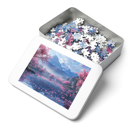 Japan Landscape Lake with Cherry Blossoms  Jigsaw Puzzle (30, 110, 252, 500,1000-Piece)