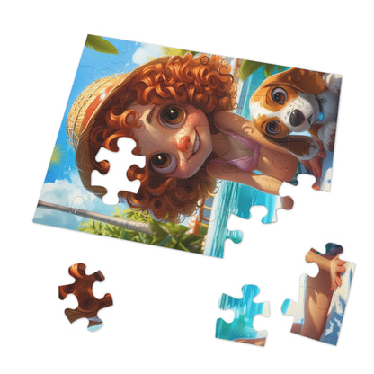 Redheaded Girl with her Puppy Jigsaw Puzzle (30, 110, 252, 500,1000-Piece)