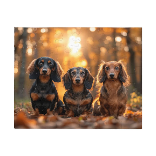 Three Dachshund Pups in Autumn Jigsaw Puzzle (30, 110, 252, 500,1000-Piece)
