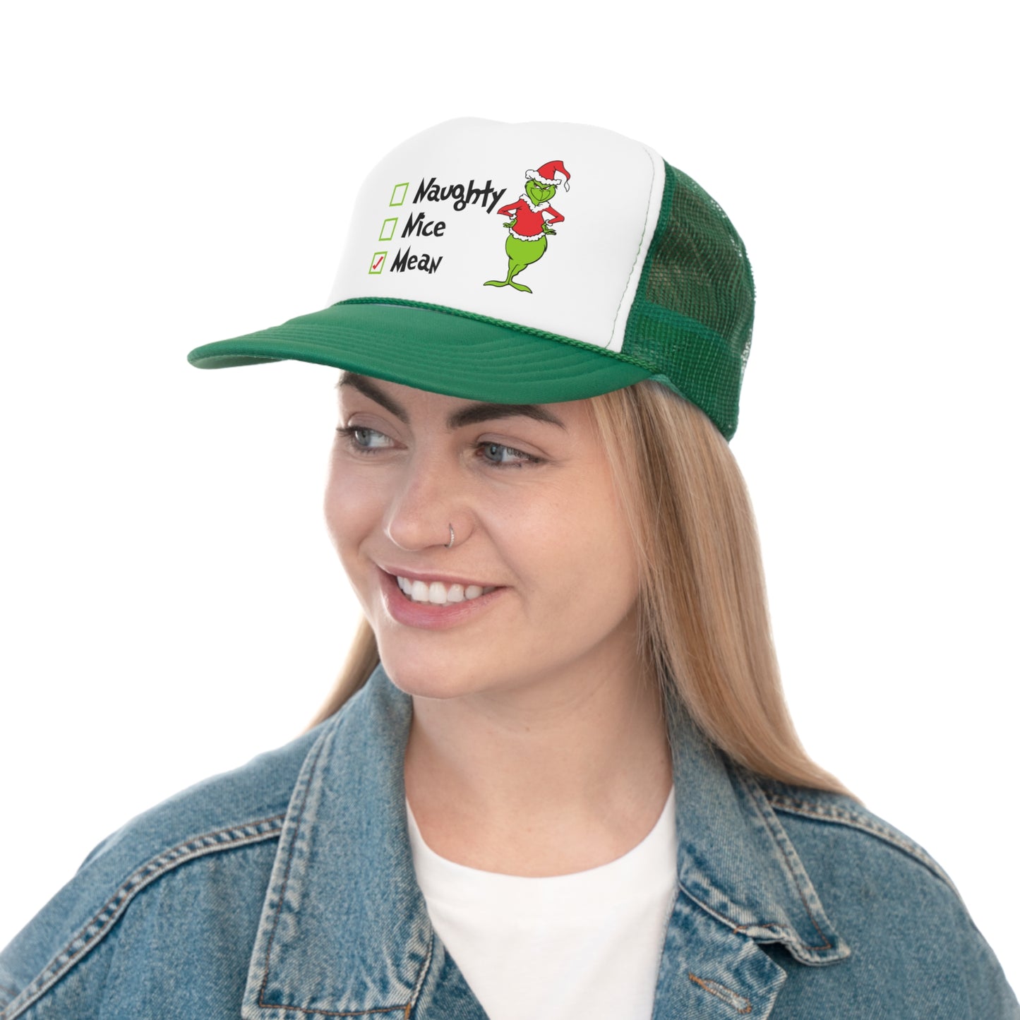 Naughty Nice Mean Grinch Trucker Caps