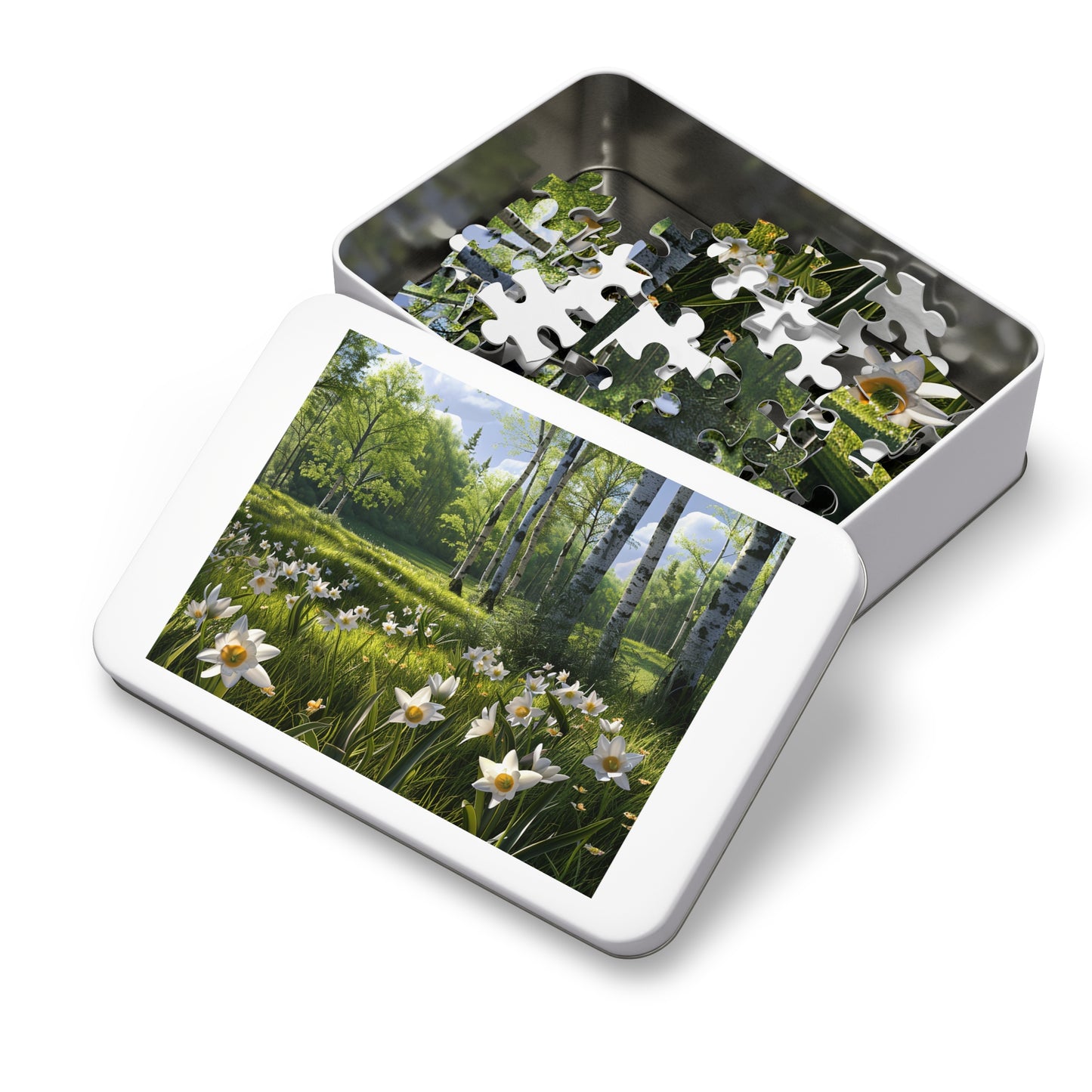 Birch Trees and Daffodils  Jigsaw Puzzle (30, 110, 252, 500,1000-Piece)