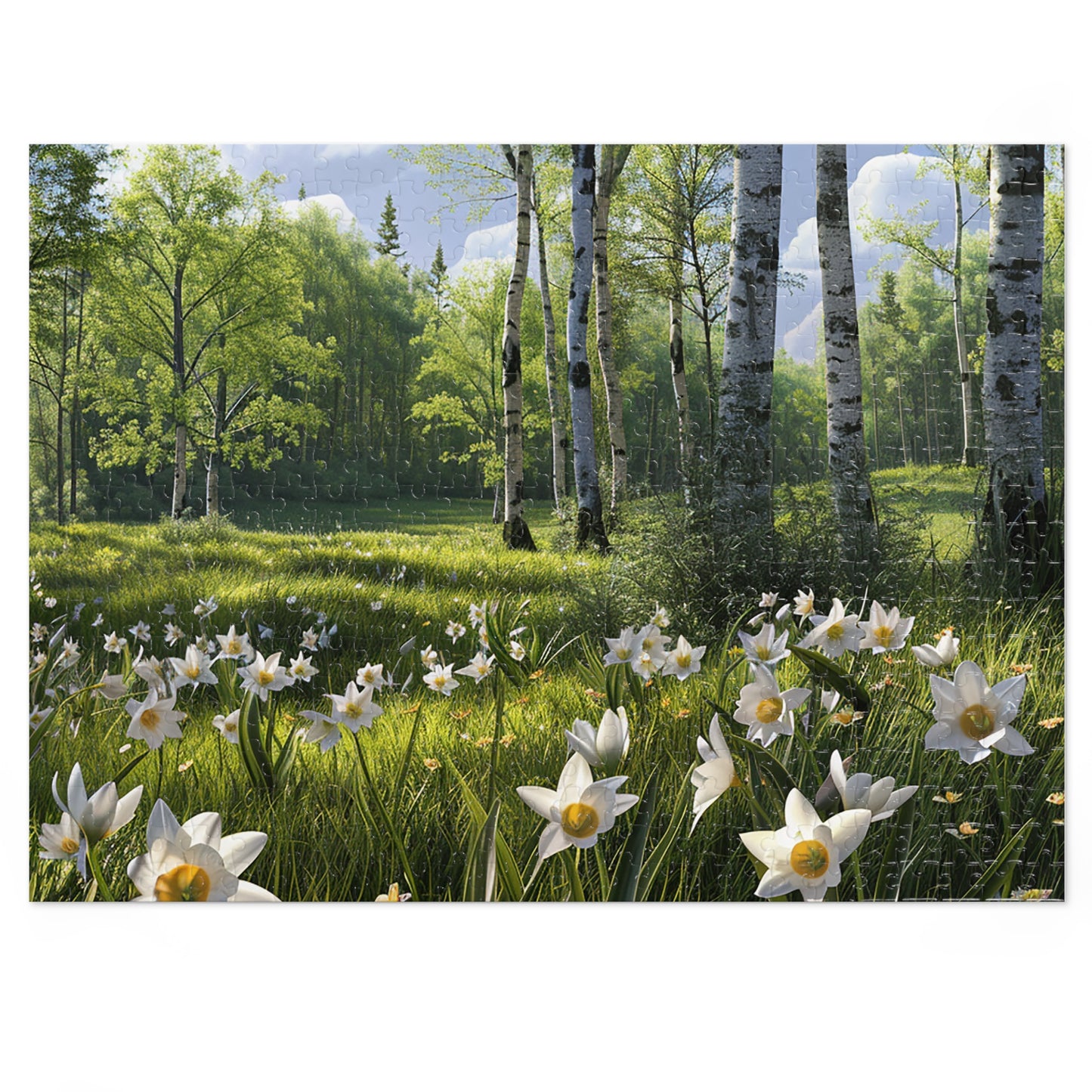 Birch Trees and Daffodils  Jigsaw Puzzle (30, 110, 252, 500,1000-Piece)