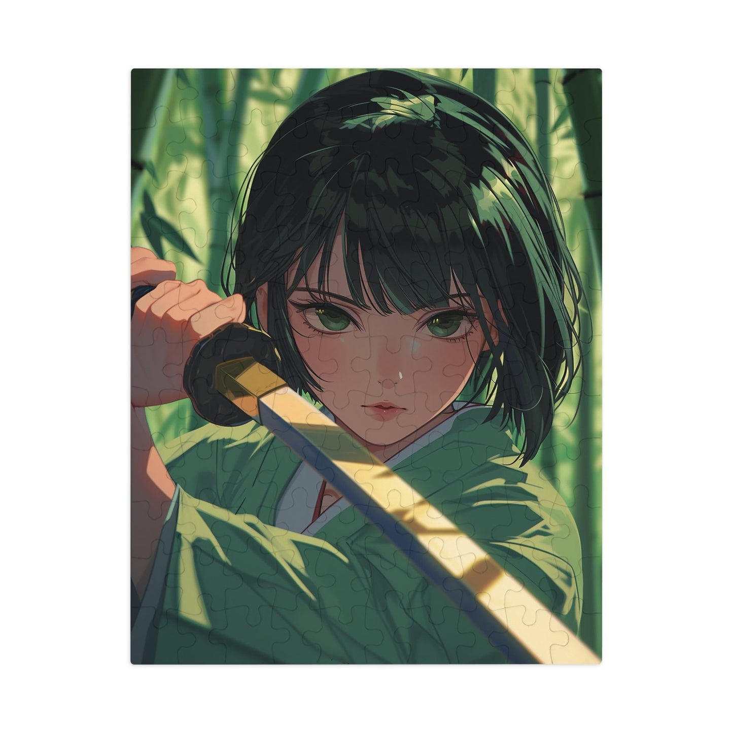 Green Eyed Japanese Anime Warrior  Jigsaw Puzzle (30, 110, 252, 500,1000-Piece)