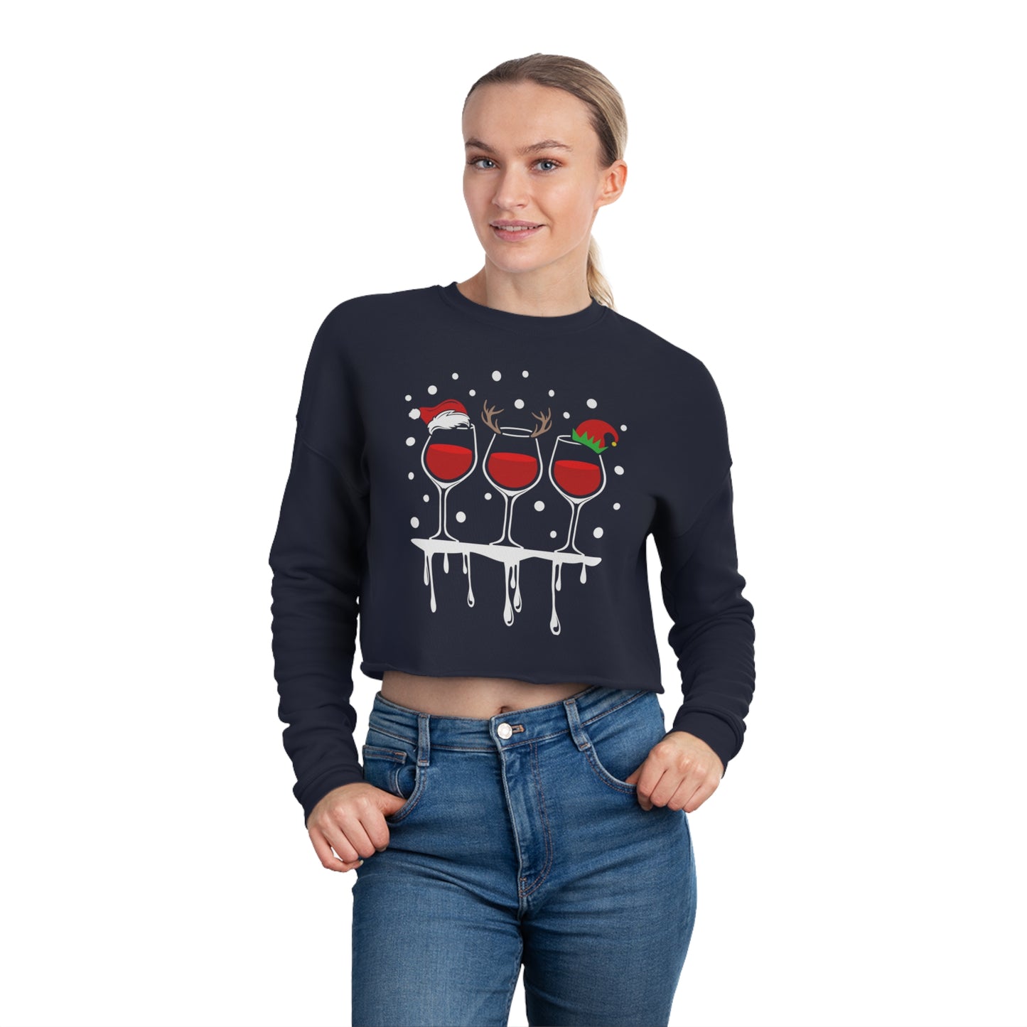 Christmas Wine Women's Cropped Sweatshirt