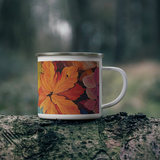 Colorful Leaves Enamel Camping Mug