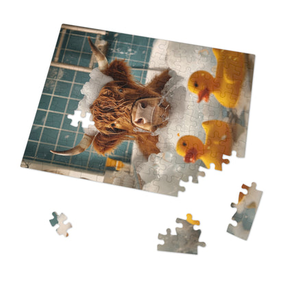 Highland Cow and Her Rubber Duckies Jigsaw Puzzle (30, 110, 252, 500,1000-Piece)