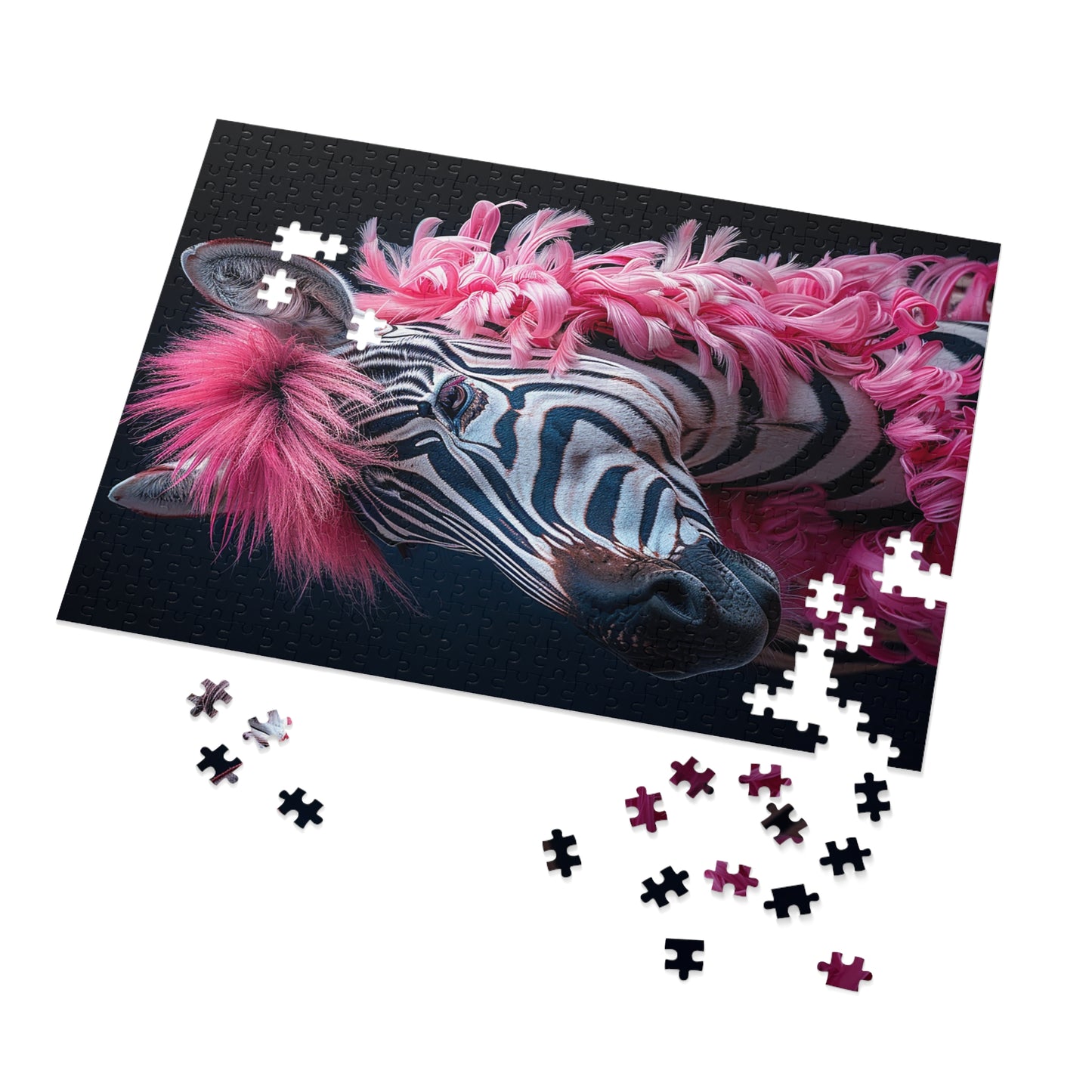 Zebra with Pink Boa Jigsaw Puzzle (30, 110, 252, 500,1000-Piece)