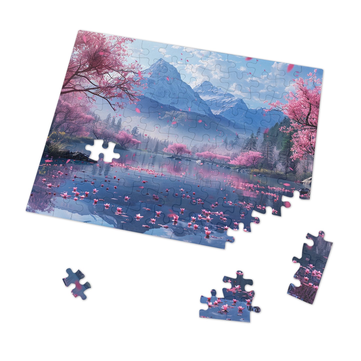 Japan Landscape Lake with Cherry Blossoms  Jigsaw Puzzle (30, 110, 252, 500,1000-Piece)