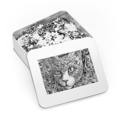 Black and White Cat Sketch Jigsaw Puzzle (30, 110, 252, 500,1000-Piece)