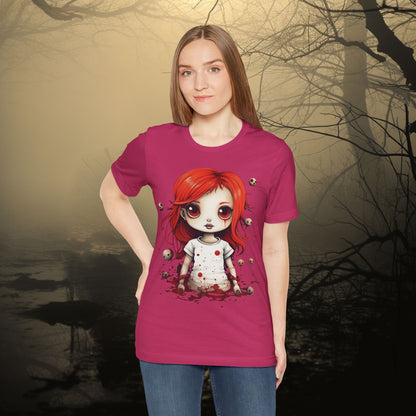 Pretty Creepy Doll Halloween Unisex Jersey Short Sleeve Tee