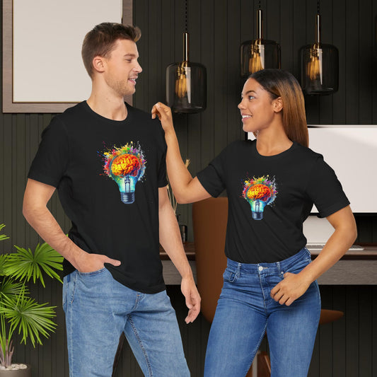 Light Bulb Moment- Unisex Jersey Short Sleeve Shirt with Colorful Idea Design