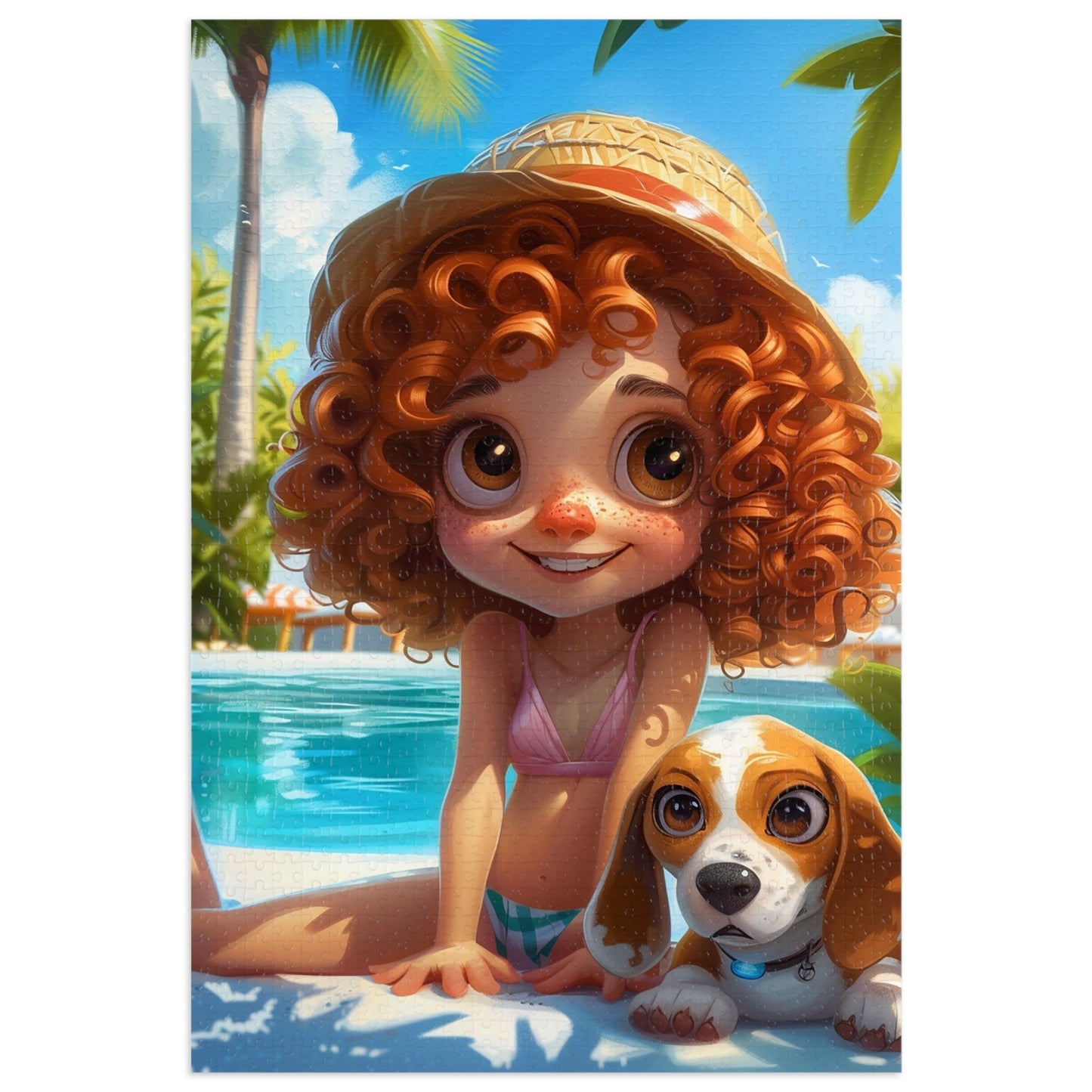 Redheaded Girl with her Puppy Jigsaw Puzzle (30, 110, 252, 500,1000-Piece)