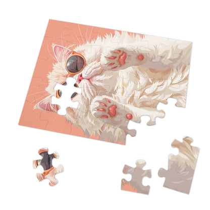 Pretty White Cat with Pink Sunglasses Jigsaw Puzzle (30, 110, 252, 500,1000-Piece)