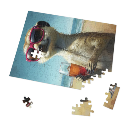 Meerkat at the Beach Enjoying a Glass of Wine Jigsaw Puzzle (30, 110, 252, 500,1000-Piece)