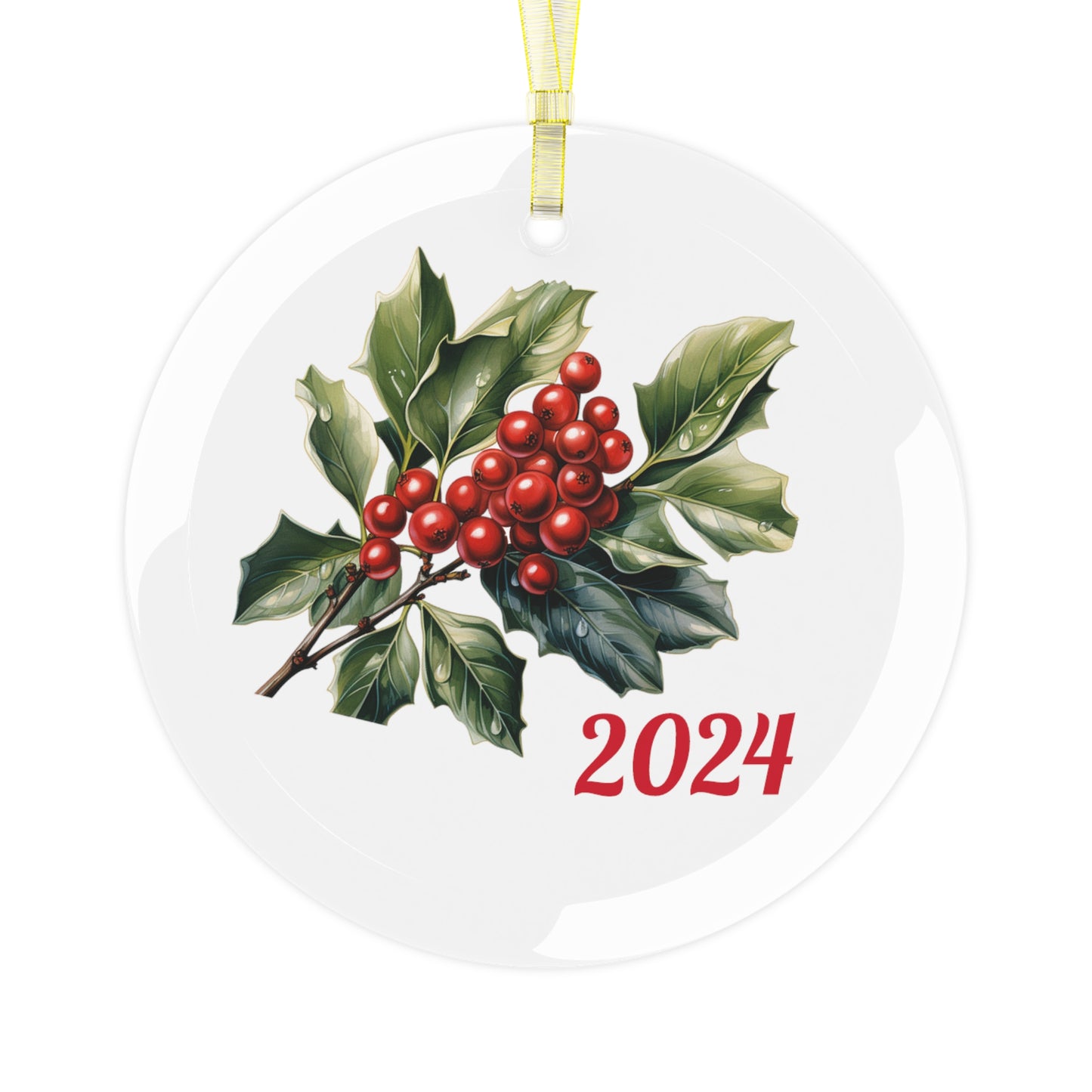 2024 Glass Holly Christmas Ornament