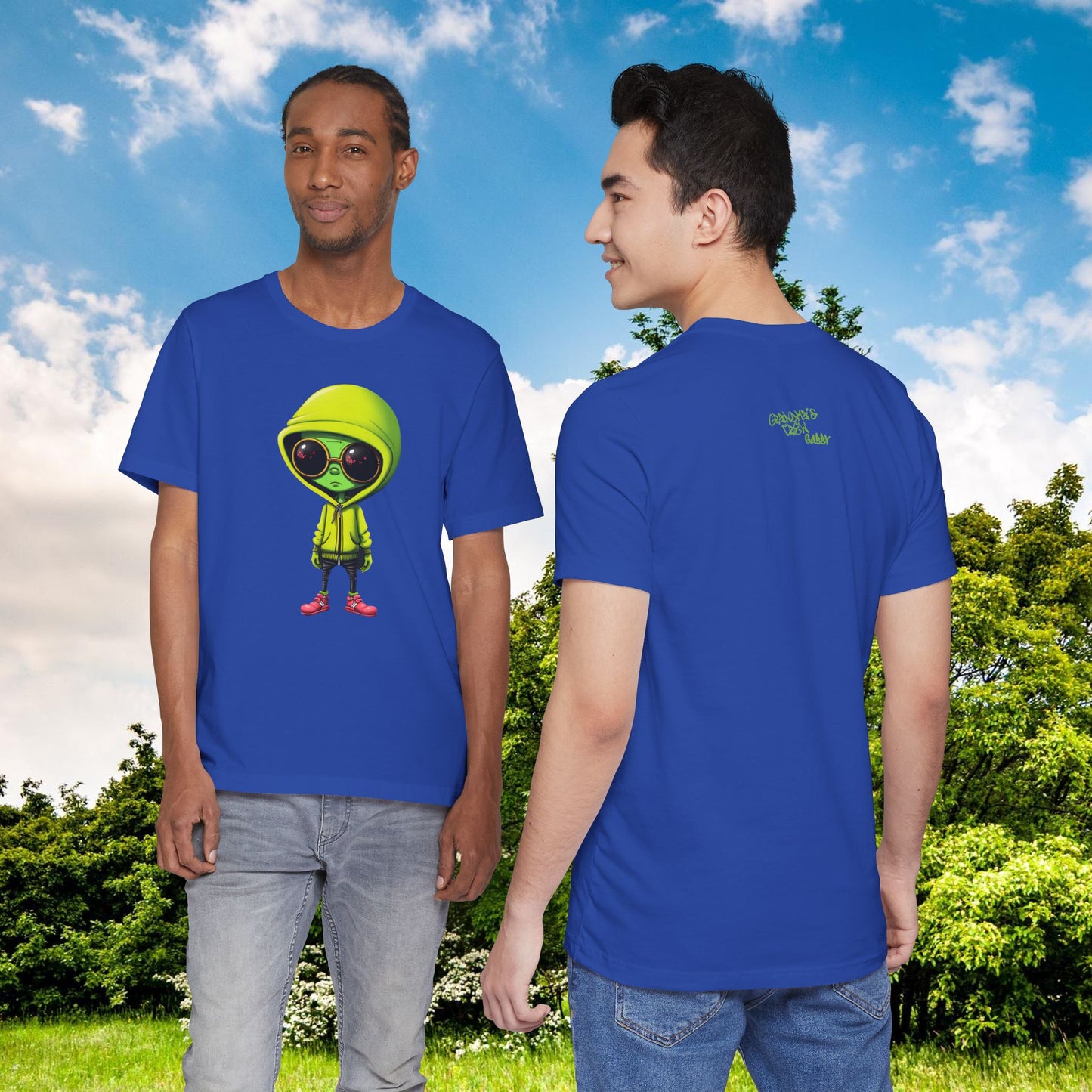 Hip Hop Alien with Grandma's Crew Personalized on Back   Unisex Jersey Short Sleeve Tee