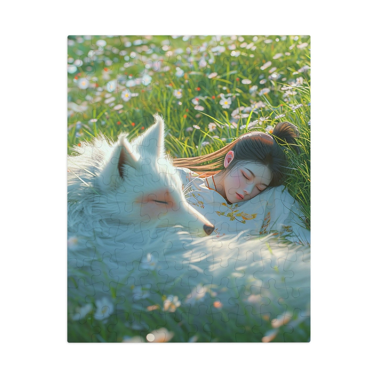 Sleeping Japanese Girl with her Dog  Jigsaw Puzzle (30, 110, 252, 500,1000-Piece)