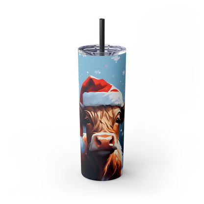 Christmas Cow  Skinny Tumbler with Straw, 20oz