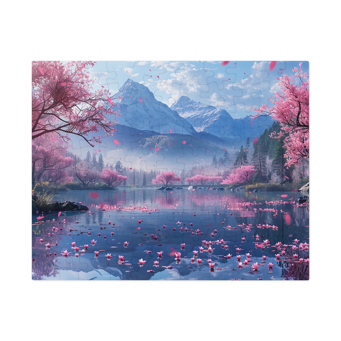 Japan Landscape Lake with Cherry Blossoms  Jigsaw Puzzle (30, 110, 252, 500,1000-Piece)