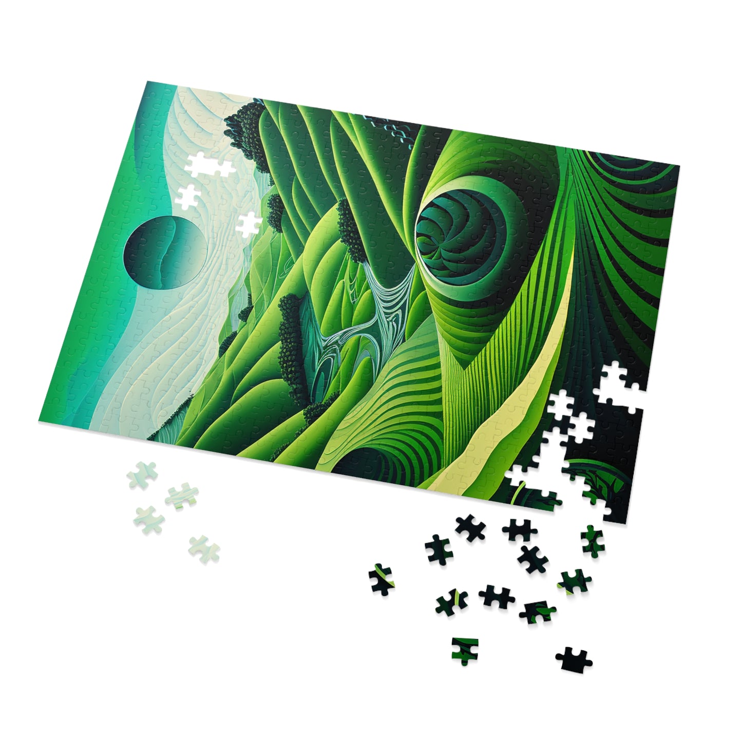 Abstract Green Rolling Fields Jigsaw Puzzle (30, 110, 252, 500,1000-Piece)