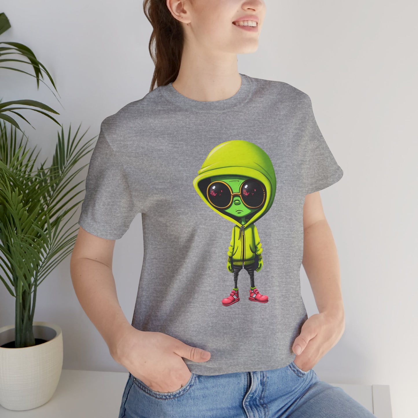 Hip Hop Alien with Grandma's Crew Personalized on Back   Unisex Jersey Short Sleeve Tee