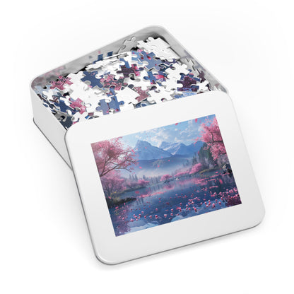 Japan Landscape Lake with Cherry Blossoms  Jigsaw Puzzle (30, 110, 252, 500,1000-Piece)