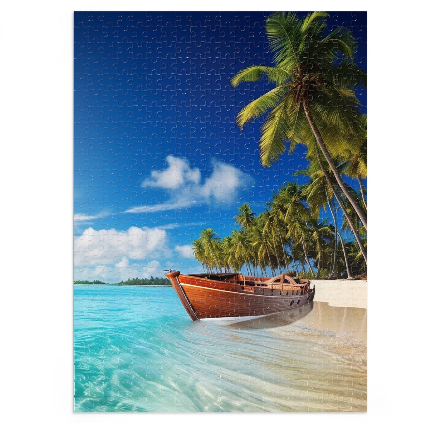 Wooden Boat Under a Palm Tree Jigsaw Puzzle (30, 110, 252, 500,1000-Piece)