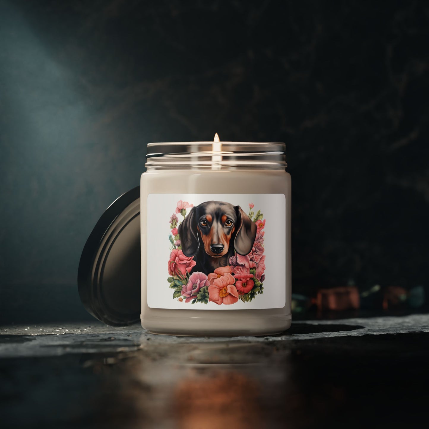 Dachshund Floral Soy Candle — 9oz Scented Jar (Dog Lover Gift)