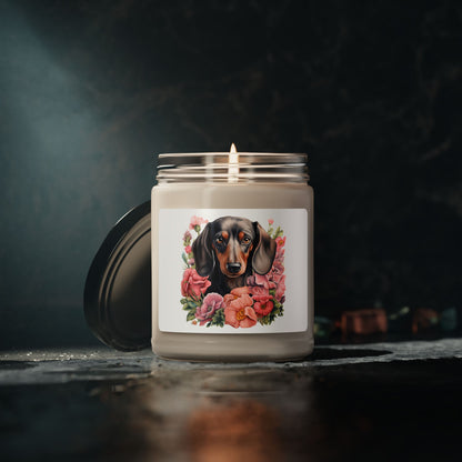 Dachshund Floral Soy Candle — 9oz Scented Jar (Dog Lover Gift)