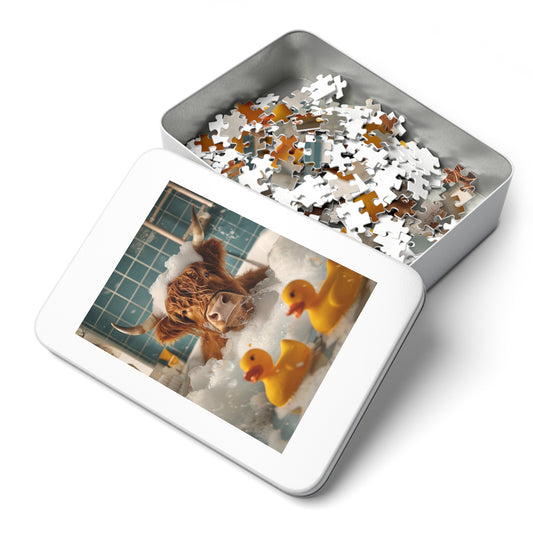 Highland Cow and Her Rubber Duckies Jigsaw Puzzle (30, 110, 252, 500,1000-Piece)