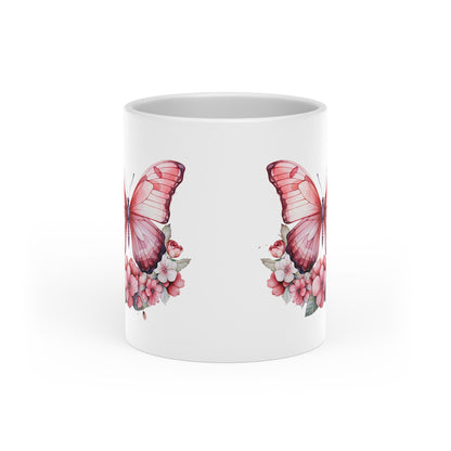 Beautiful Pink Butterfly Heart-Shaped Mug