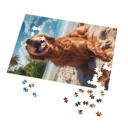 Happy Golden Retriever at the Beach  Jigsaw Puzzle (30, 110, 252, 500,1000-Piece)