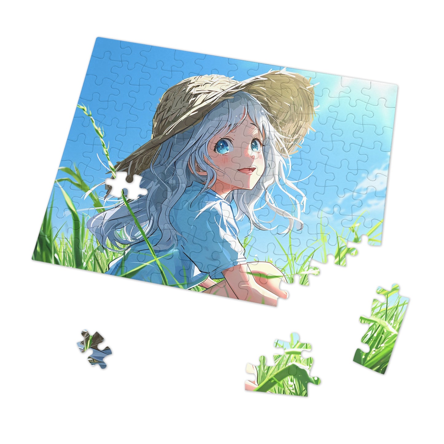 Anime Girl Sitting in a Field  Jigsaw Puzzle (30, 110, 252, 500,1000-Piece)