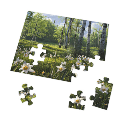 Birch Trees and Daffodils  Jigsaw Puzzle (30, 110, 252, 500,1000-Piece)