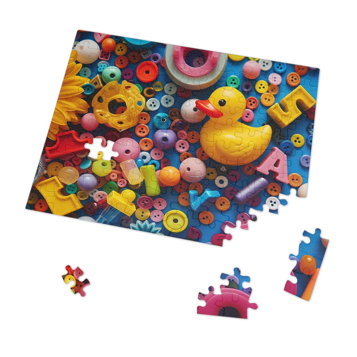 Buttons and Rubber Duckie Jigsaw Puzzle (30, 110, 252, 500,1000-Piece)