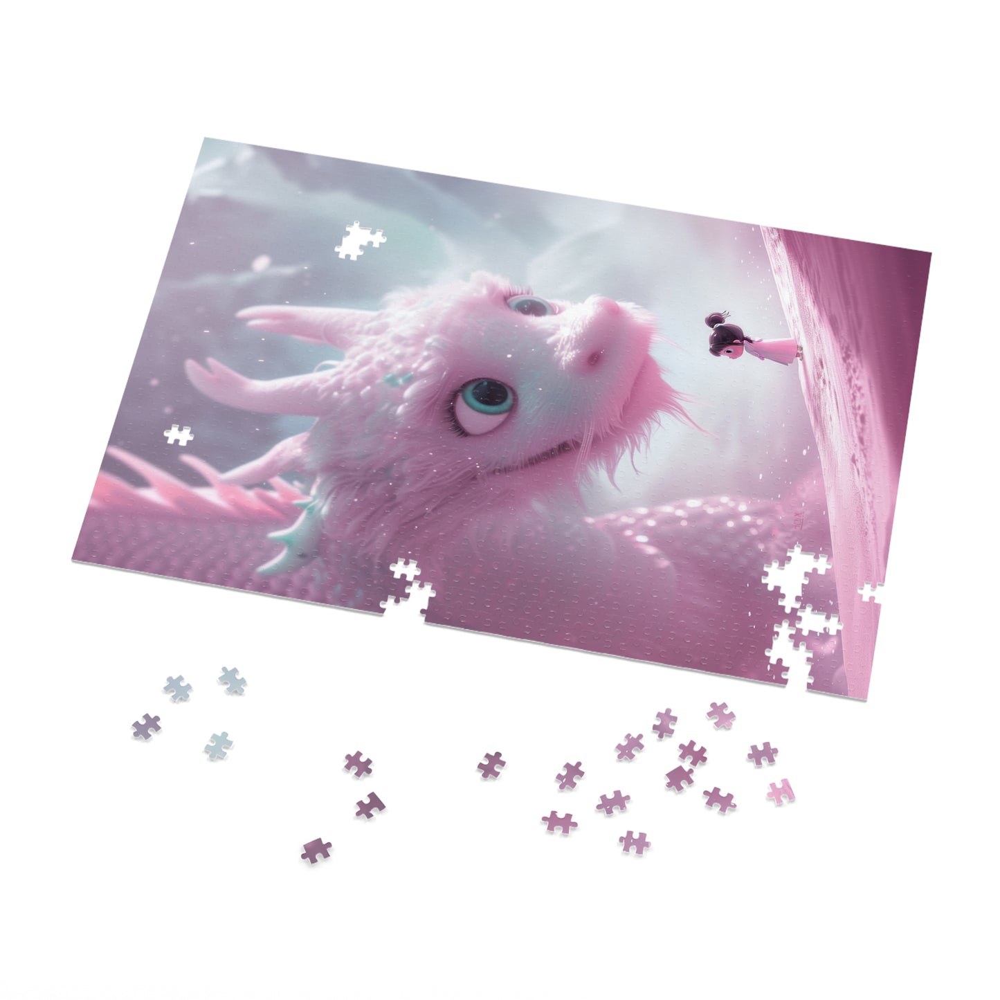 Young Pink Dragon with Sweet Little Girl  Jigsaw Puzzle (30, 110, 252, 500,1000-Piece)