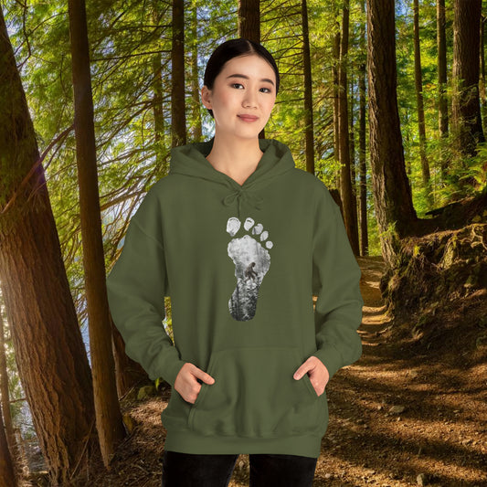 Bigfoot in the Forest Foot Print  Unisex Heavy Blend™ Hooded Sweatshirt