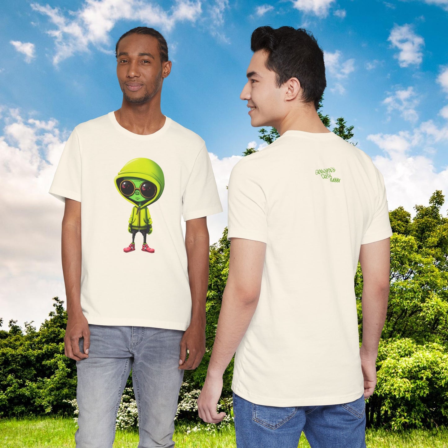Hip Hop Alien with Grandma's Crew Personalized on Back   Unisex Jersey Short Sleeve Tee