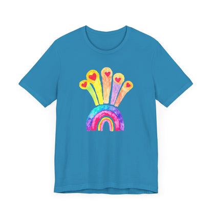 Kids Drawing Rainbow and Hearts  Unisex Jersey Short Sleeve Tee