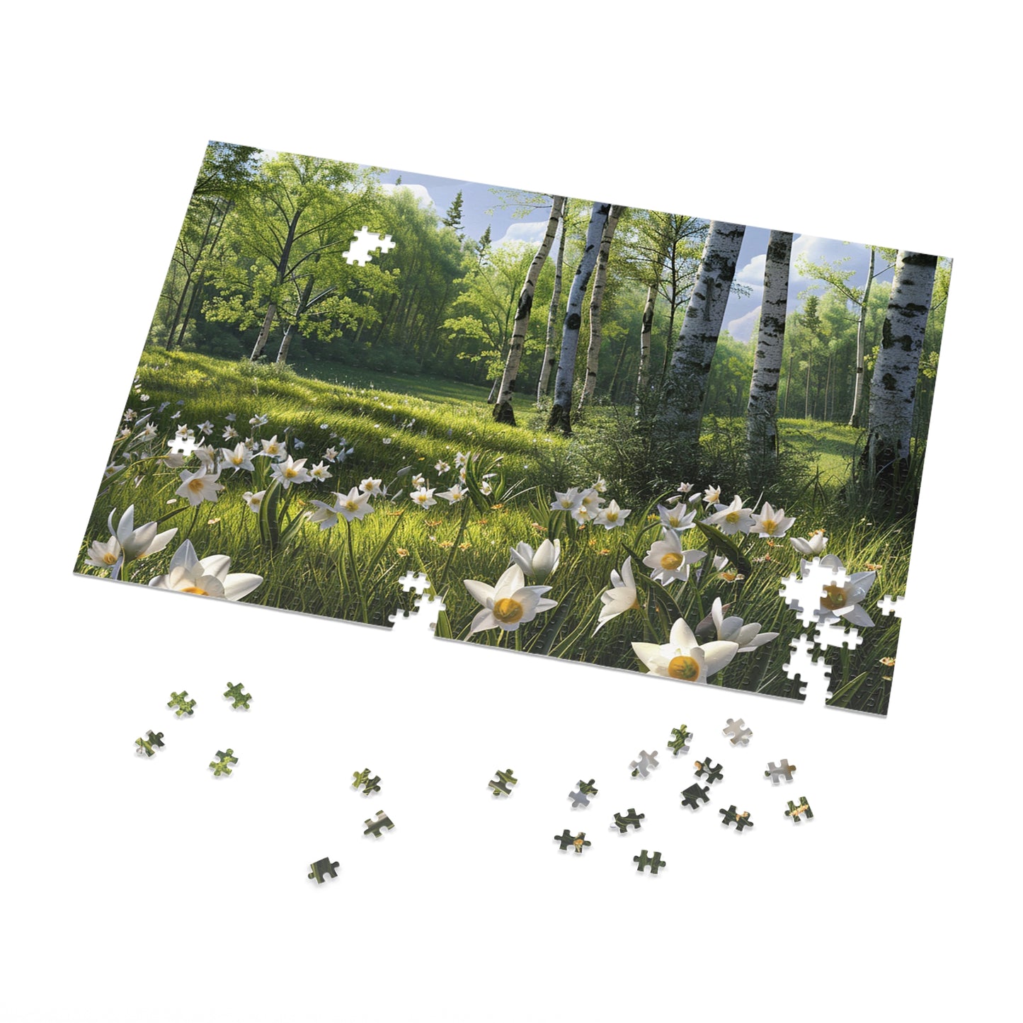 Birch Trees and Daffodils  Jigsaw Puzzle (30, 110, 252, 500,1000-Piece)