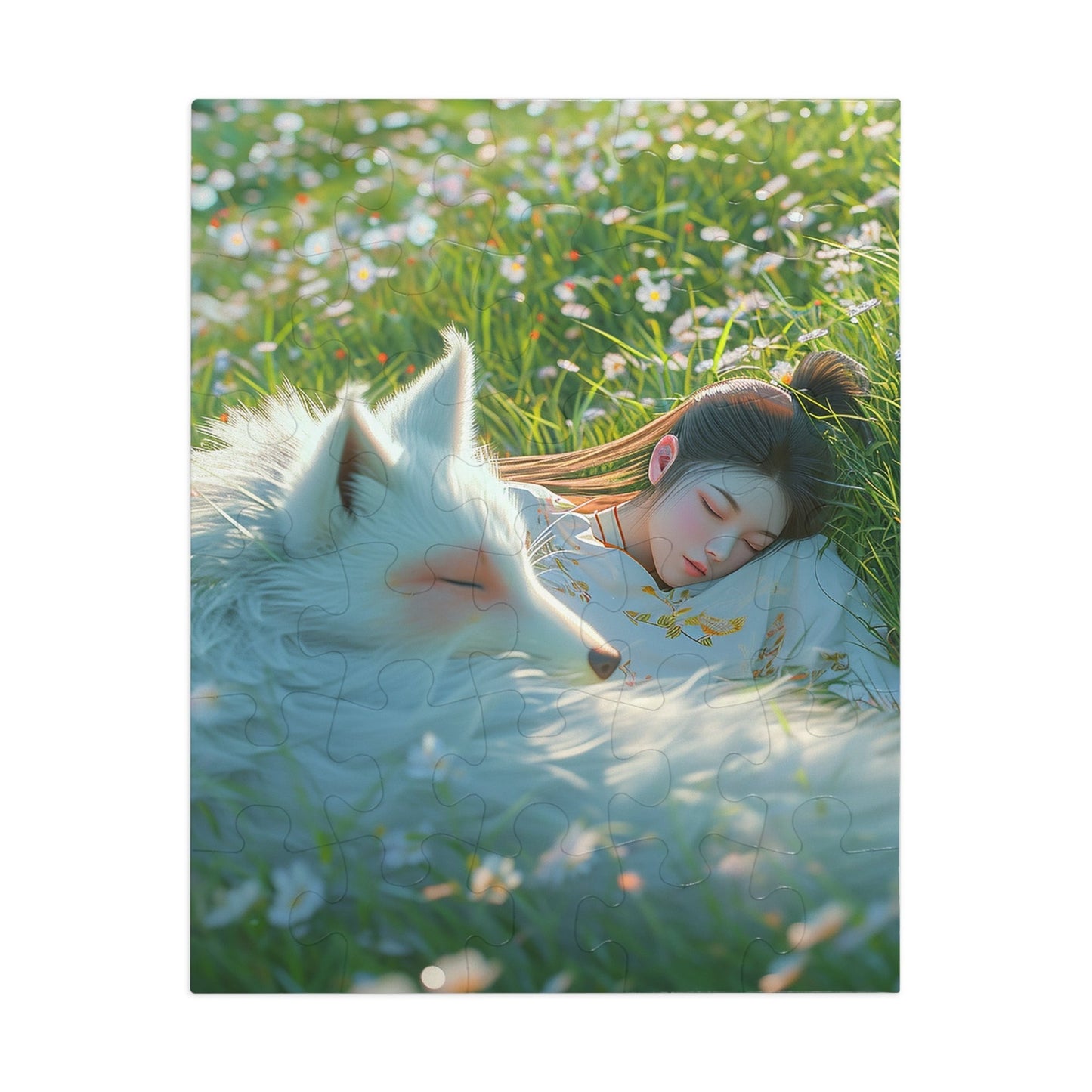 Sleeping Japanese Girl with her Dog  Jigsaw Puzzle (30, 110, 252, 500,1000-Piece)