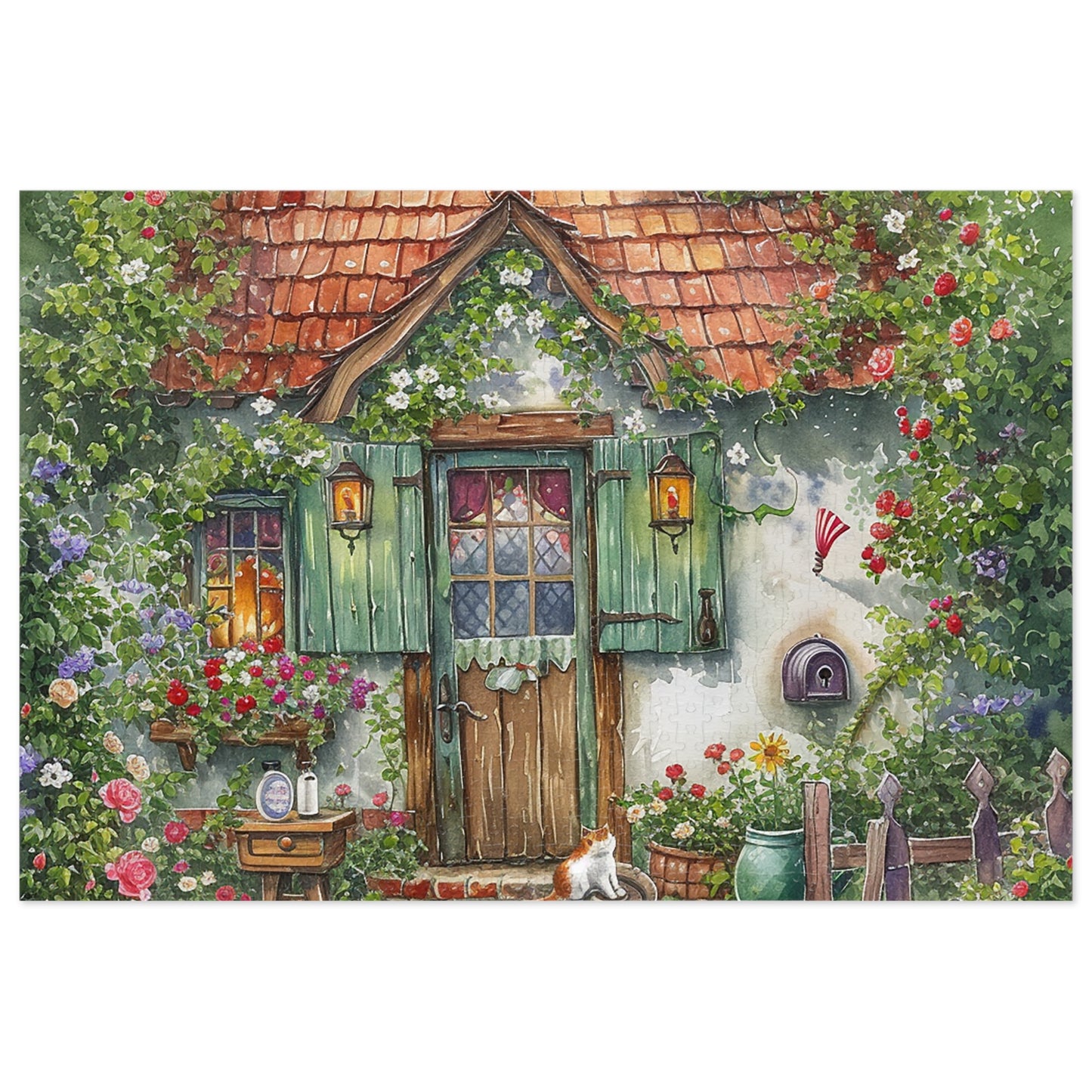 Country Cottage with Little Cat  Jigsaw Puzzle (30, 110, 252, 500,1000-Piece)