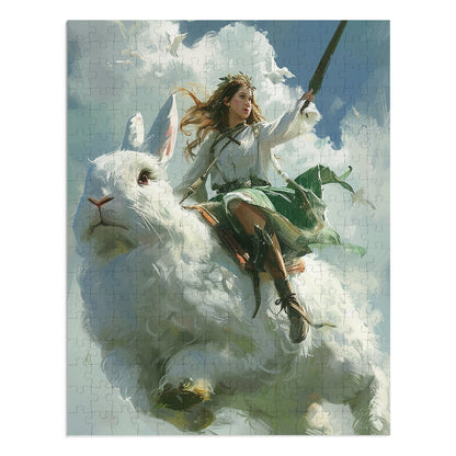 Futuristic Female Warrior Riding a Giant Rabbit Jigsaw Puzzle (30, 110, 252, 500,1000-Piece)