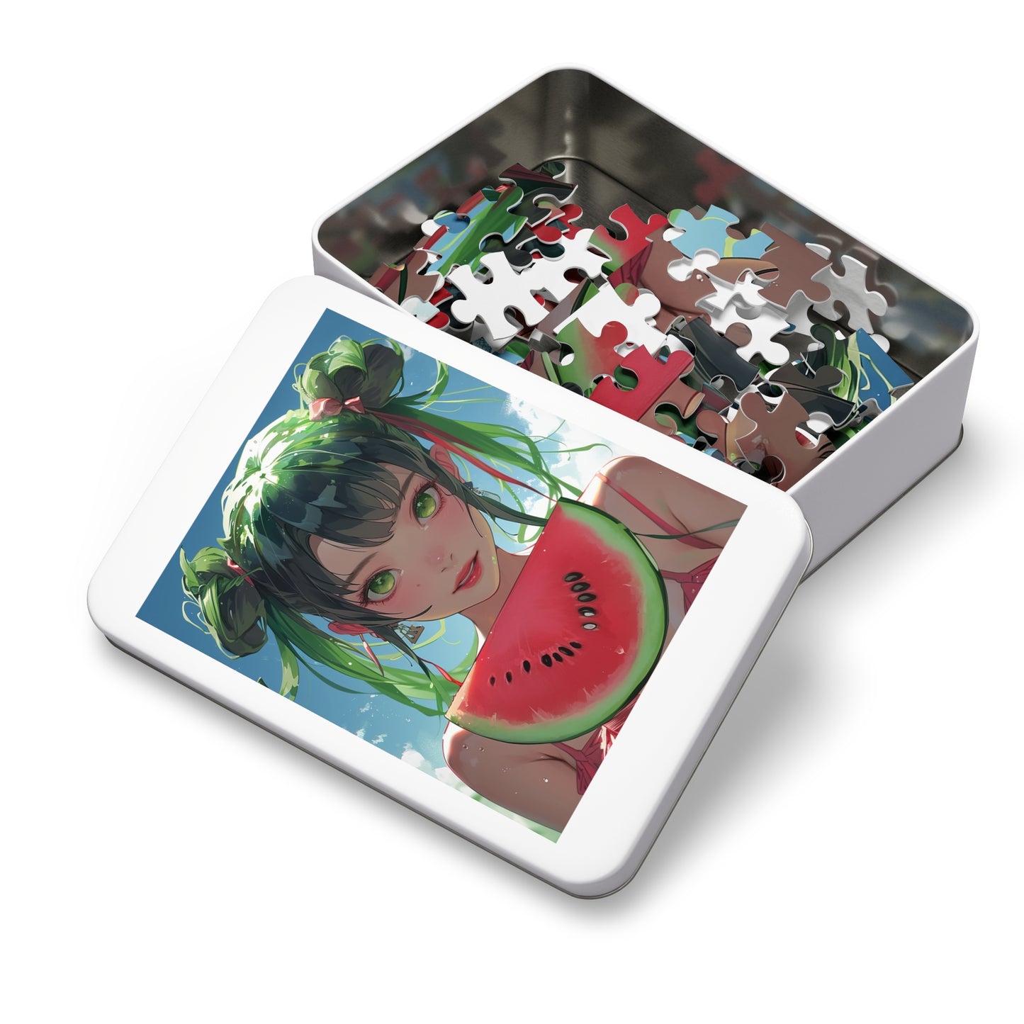 Young Anime Girl with a Watermelon  Jigsaw Puzzle (30, 110, 252, 500,1000-Piece)