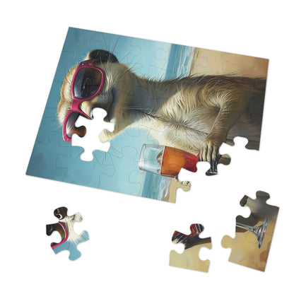 Meerkat at the Beach Enjoying a Glass of Wine Jigsaw Puzzle (30, 110, 252, 500,1000-Piece)