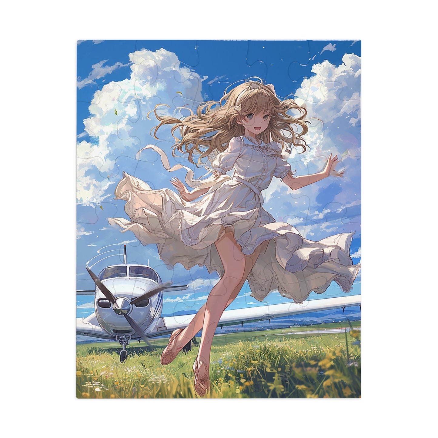 Young Anime Girl and her Airplane Jigsaw Puzzle (30, 110, 252, 500,1000-Piece)